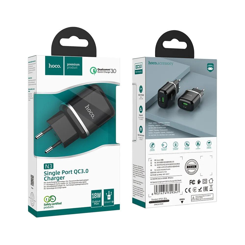 Incarcator Retea HOCO N3, 18W, 3A, 1 x USB-A, Negru