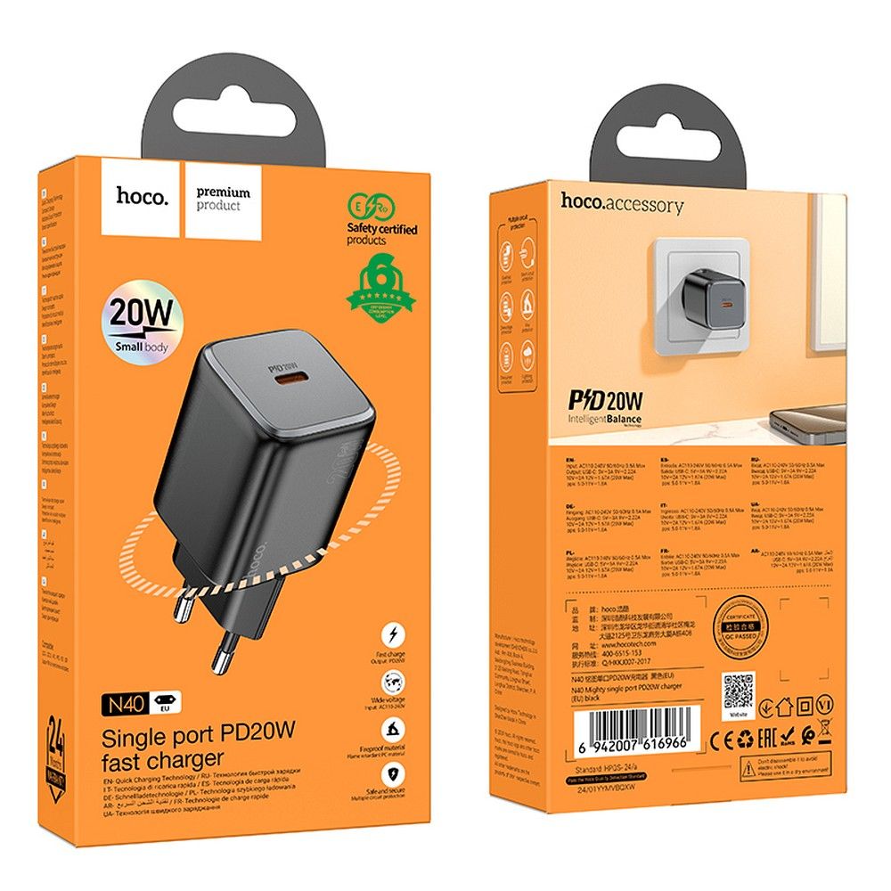 Incarcator Retea HOCO N40, 20W, 3A, 1 x USB-C, Negru