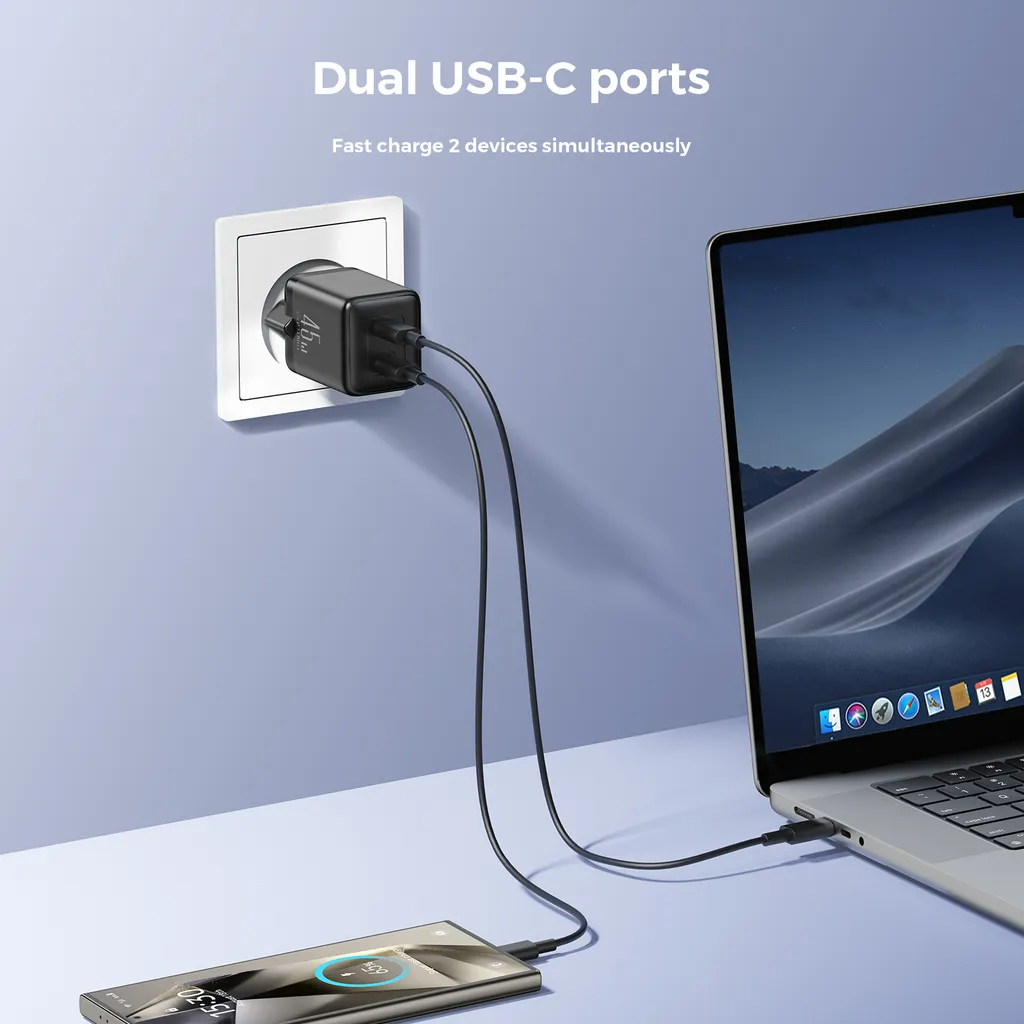 Incarcator Retea Joyroom JR-TCG17, 45W, 3A, 2 x USB-C, Negru