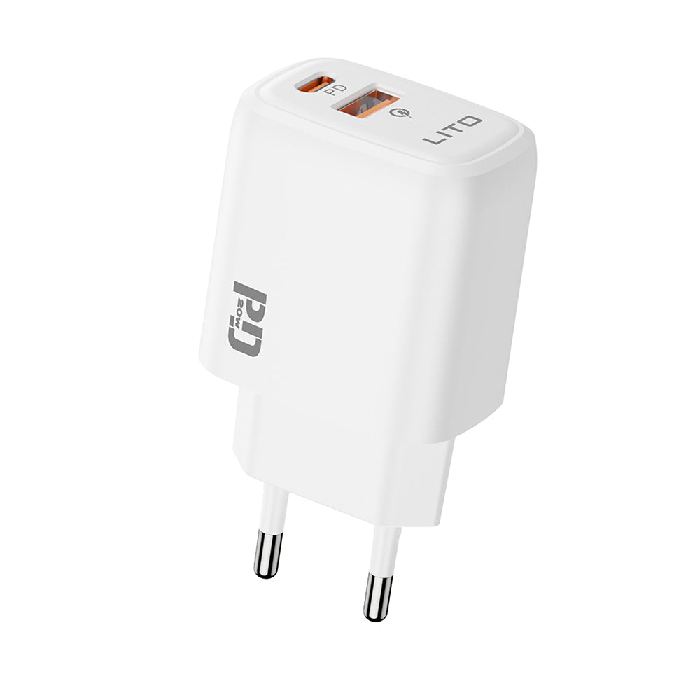 Incarcator Retea Lito LC28, 20W, 3A, 1 x USB-A - 1 x USB-C, Alb