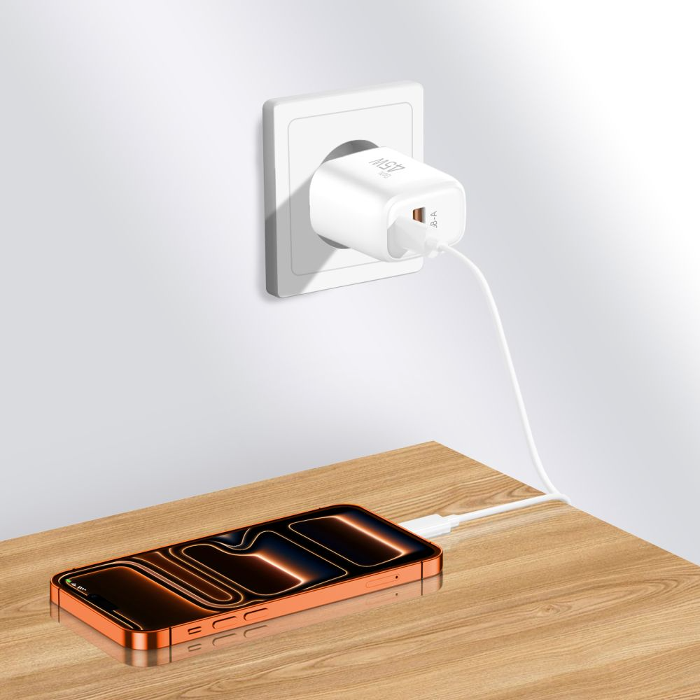 Incarcator Retea Tech-Protect NCA45W, 45W, 3A, 1 x USB-A - 1 x USB-C, Alb