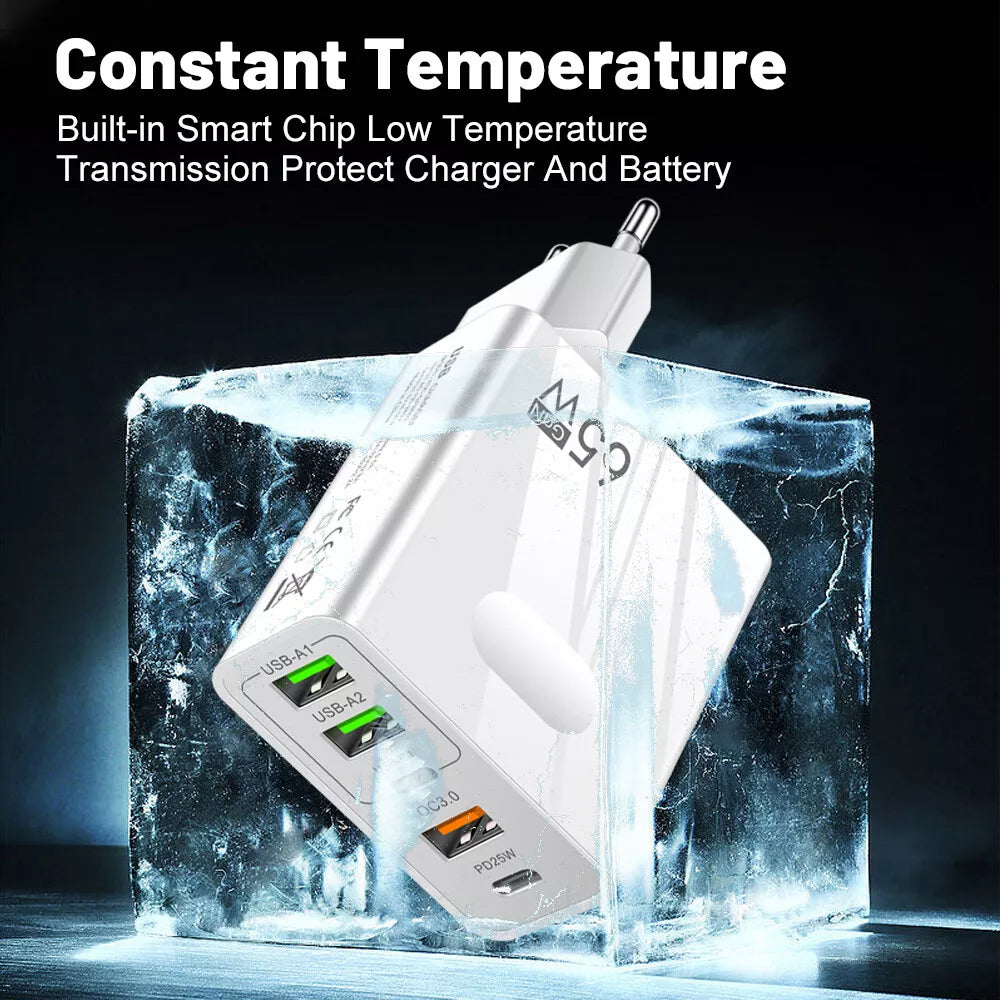 Incarcator Retea Techsuit CHC1 PentaXPower, 25W, 3A, 3 x USB-A - 2 x USB-C, Negru