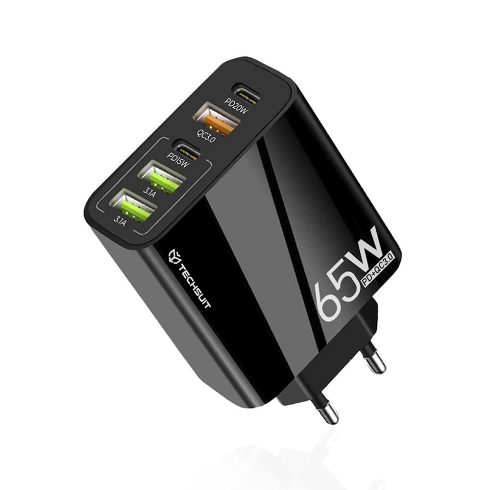 Incarcator Retea Techsuit CHC2 PentaXPower, 20W, 3A, 3 x USB-A - 2 x USB-C, Negru