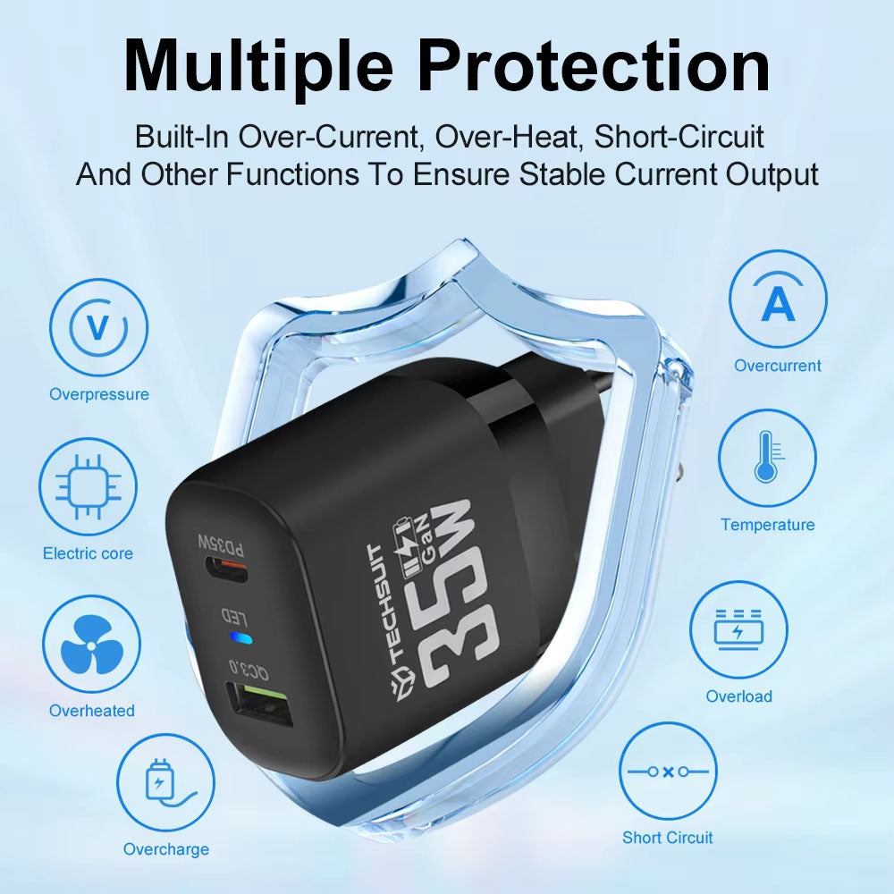 Incarcator Retea Techsuit CHPD174, 35W, 3A, 1 x USB-A - 1 x USB-C, Alb