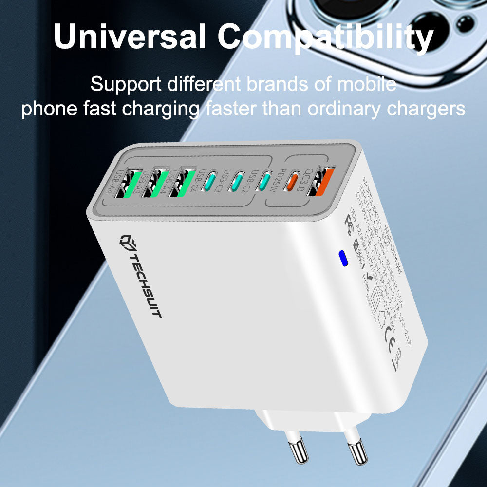 Incarcator Retea Techsuit CHPD224, 65W, 3.25A, 4 x USB-A - 4 x USB-C, Alb