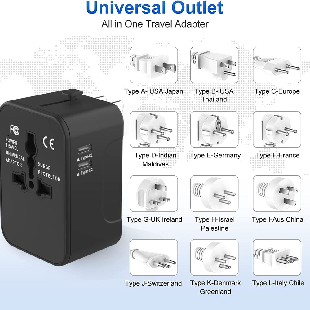 Incarcator Retea Techsuit HHT202-2C Travel, 15W, 3A, 2 x USB-C, Negru