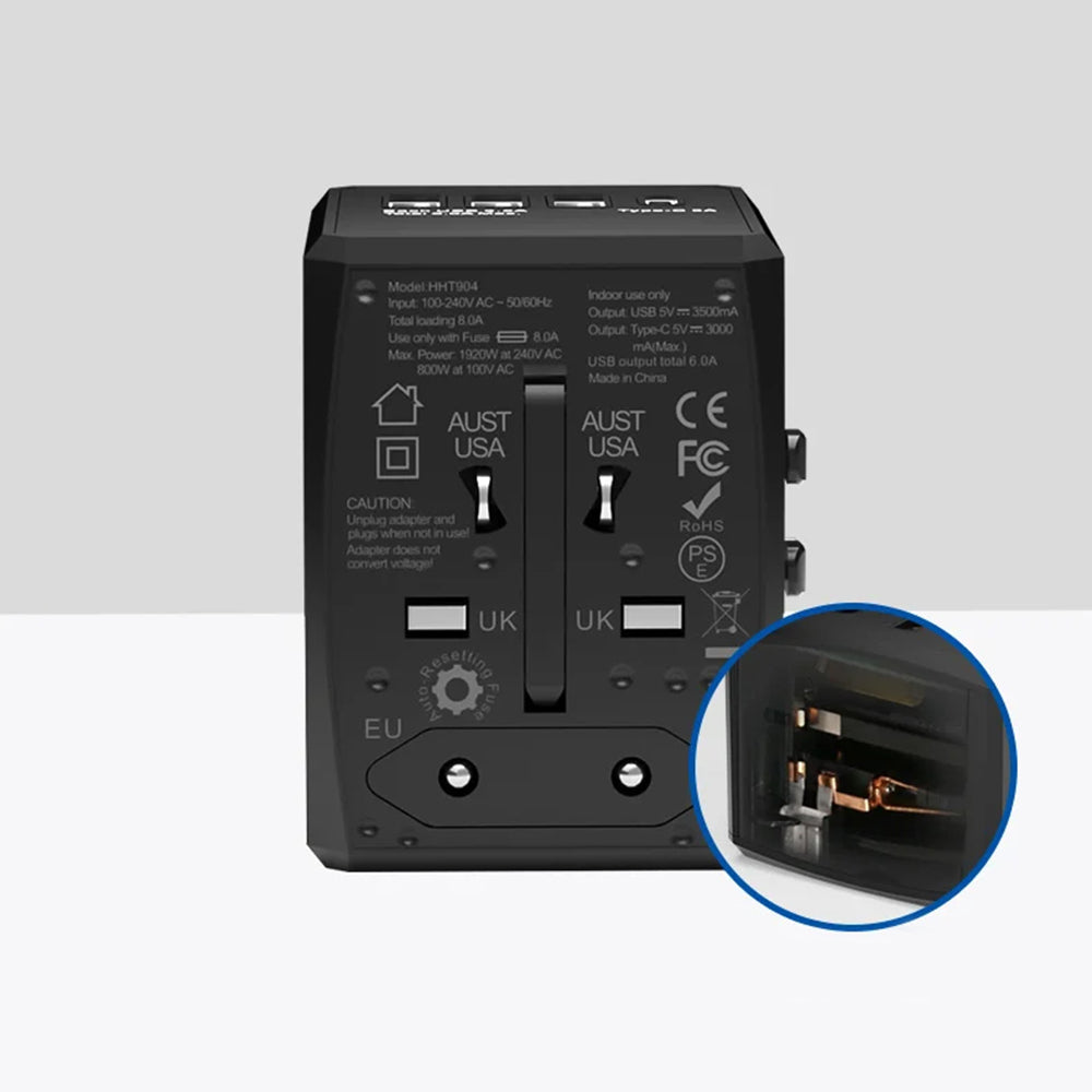 Incarcator Retea Techsuit HHT904-B1 Travel, 15W, 3A, 3 x USB-A - 1 x USB-C, Negru