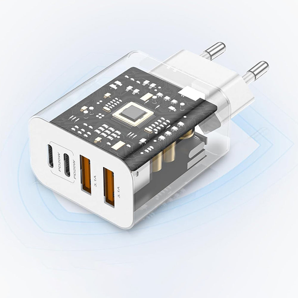 Incarcator Retea Techsuit PowerXQuad CH4, 40W, 3A, 2 x USB-A - 2 x USB-C, Alb