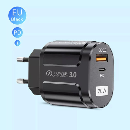 Incarcator Retea Techsuit Premium, 20W, 3A, 1 x USB-A - 1 x USB-C, Negru CHPD038