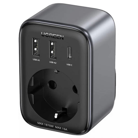 Incarcator Retea UGREEN 15289 US, 30W, 3A, 2 x USB-A - 1 x USB-C - 1 x Schuko, Negru