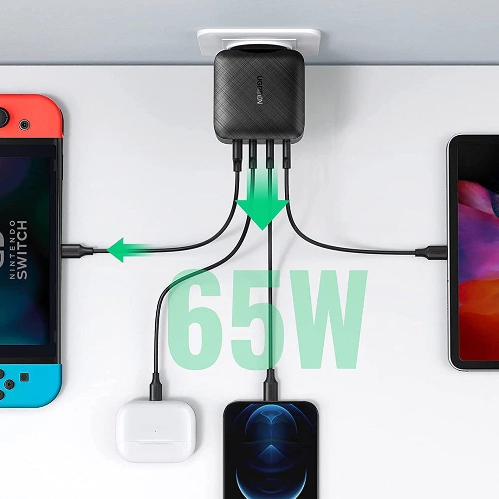 Incarcator Retea UGREEN CD104, 65W, 3A, 1 x USB-A - 3 x USB-C, Negru