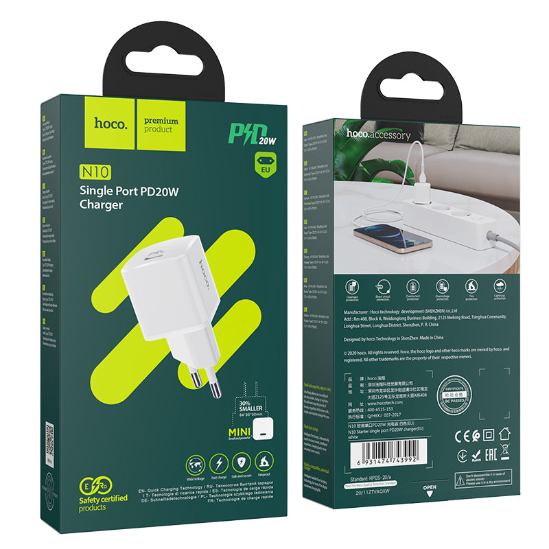 HOCO N10 Starter Netzteil 20W 3A | 1x USB-C | Weiß