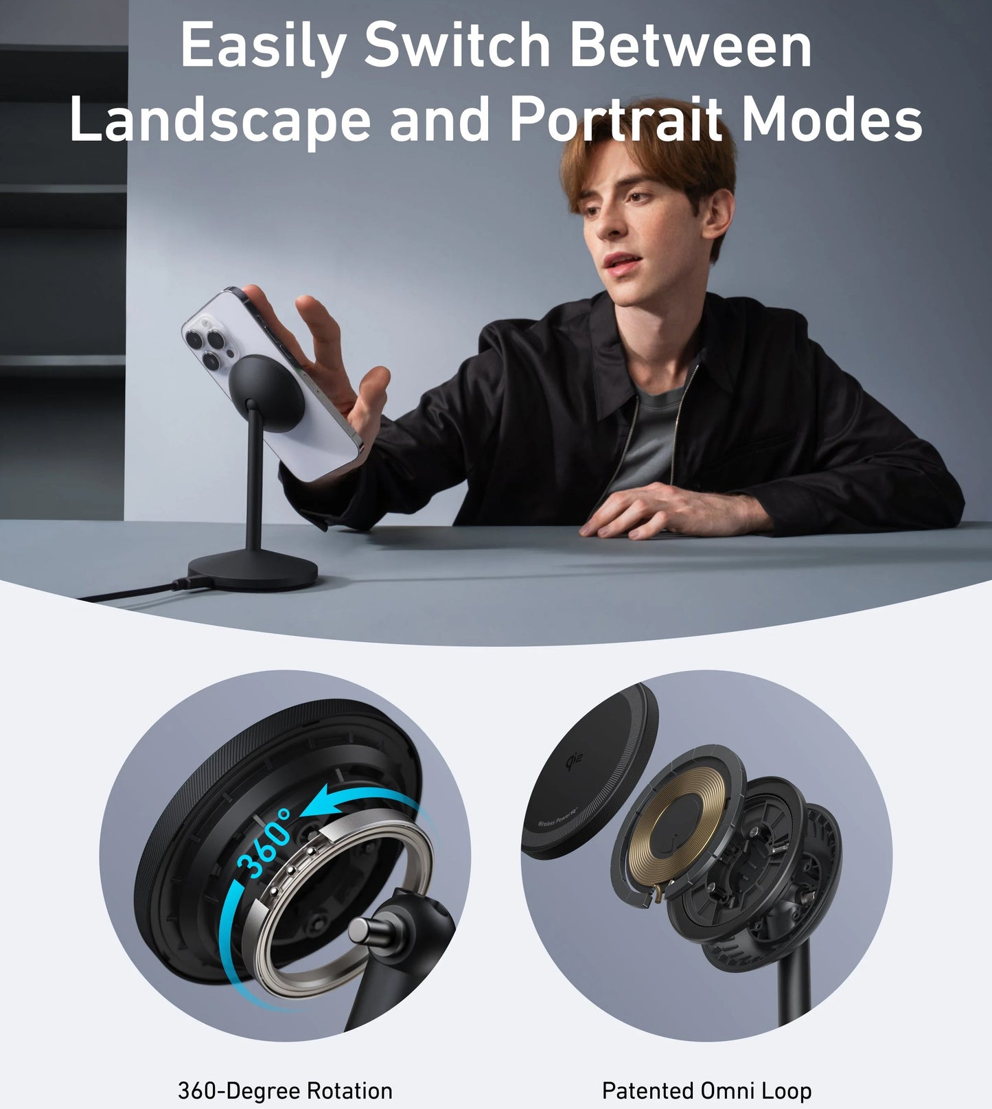 Incarcator Retea Wireless Anker MagGo Stand, 15W, 1.67A, Negru A25X1H11