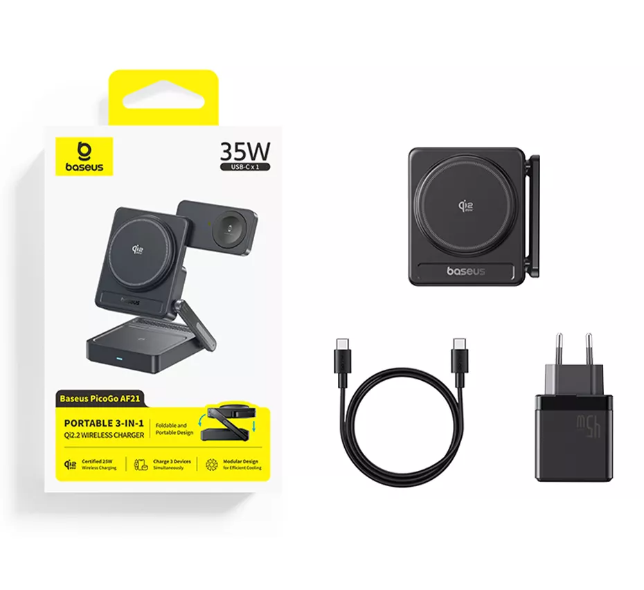 Incarcator Retea Wireless Baseus PicoGo AF21 3in1, 35W, Negru E0205401