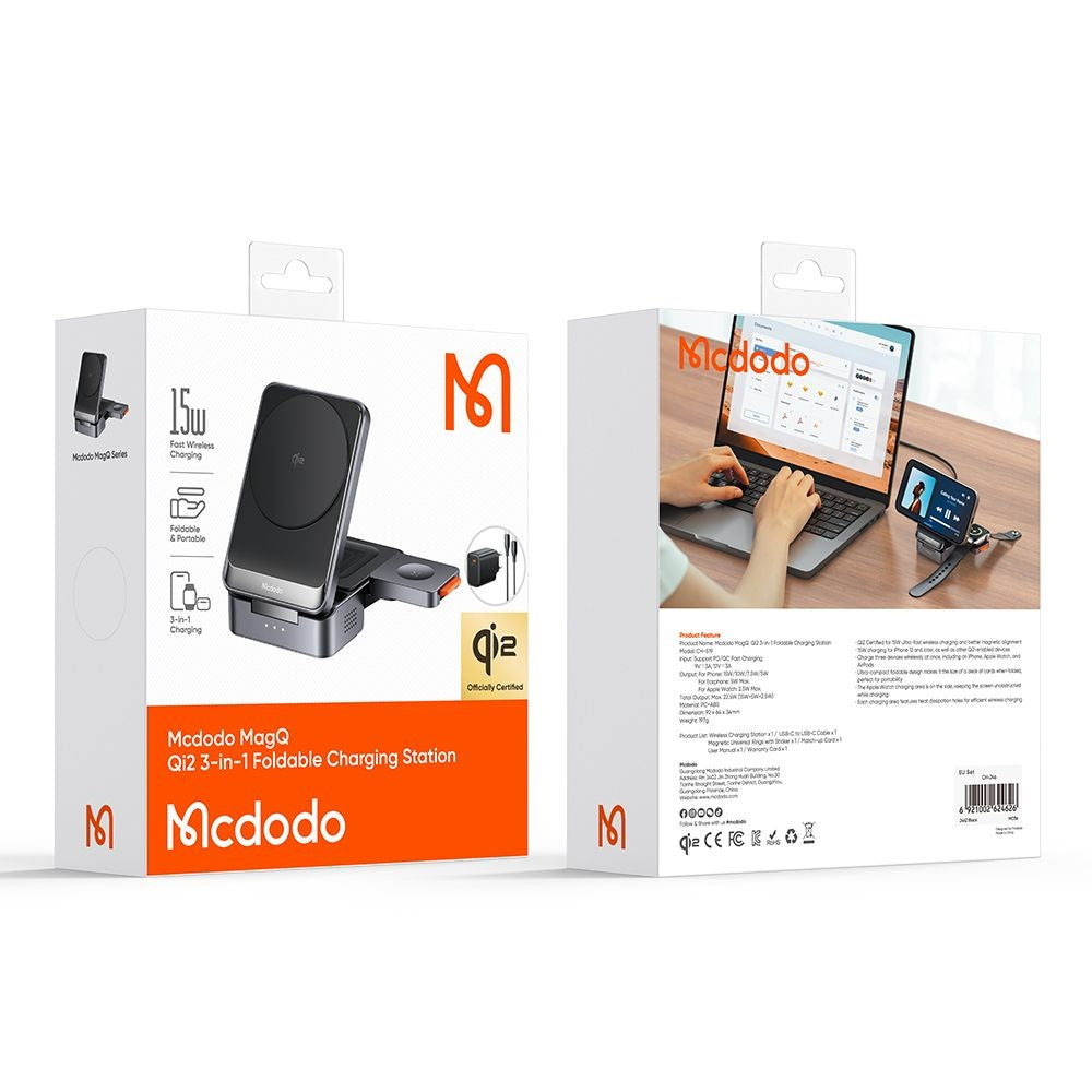 Incarcator Retea Wireless McDodo CH-5192 3in1, 22.5W, 1.67A, Gri