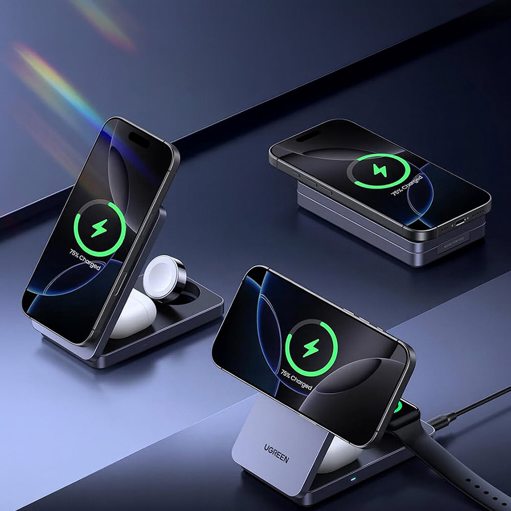 Incarcator Retea Wireless UGREEN W707 3in1, 25W, 1.67A, Gri