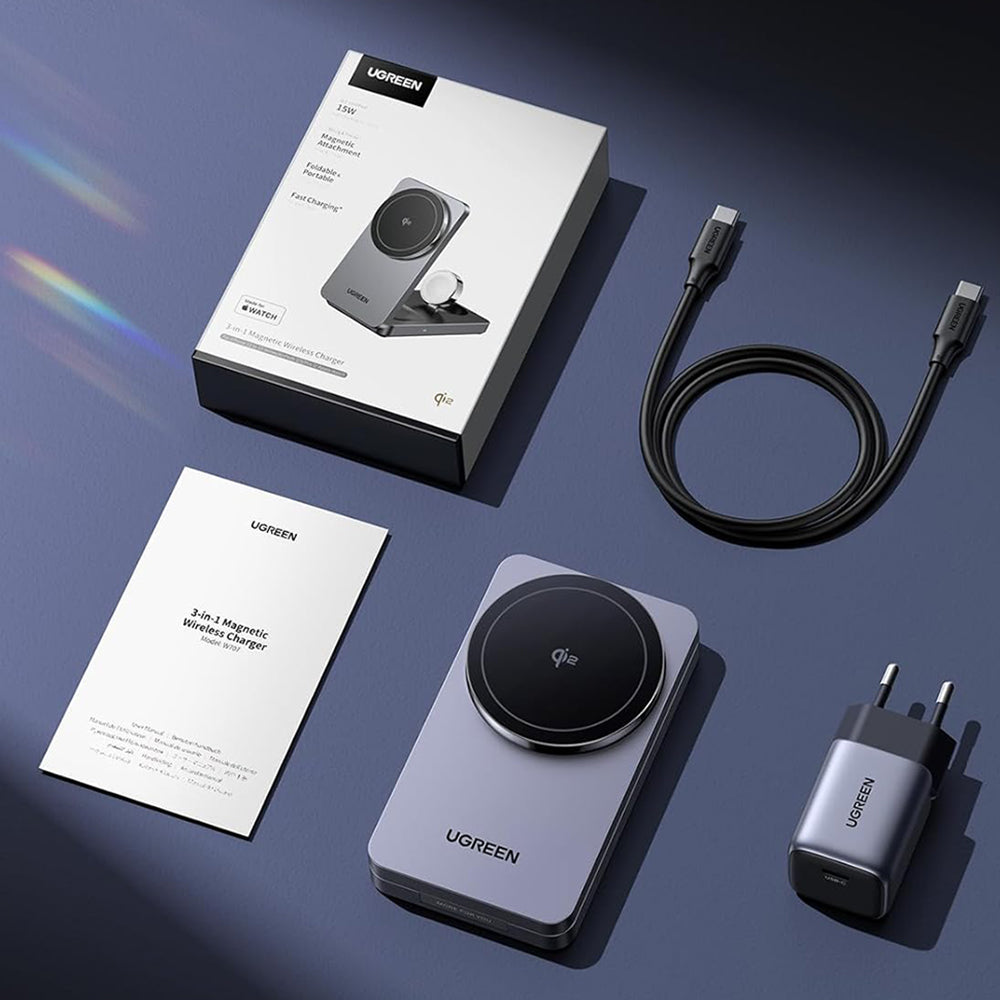 Incarcator Retea Wireless UGREEN W707 3in1, 25W, 1.67A, Gri