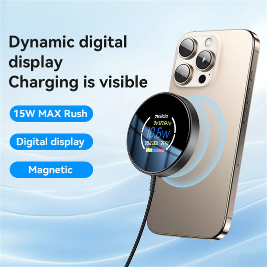 Incarcator Retea Wireless Yesido DS28 Display, 15W, 1.67A, Negru