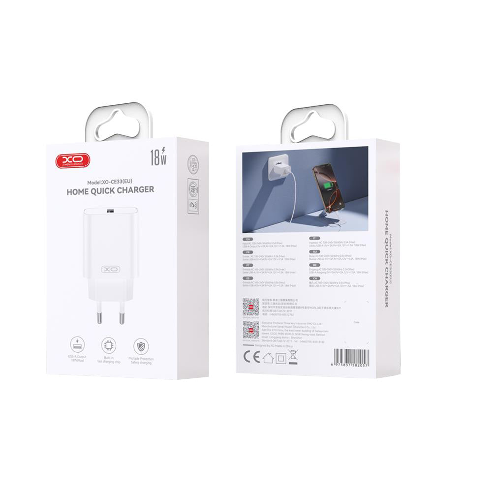 Incarcator Retea XO Design CE33, 18W, 3A, 1 x USB-A, Alb