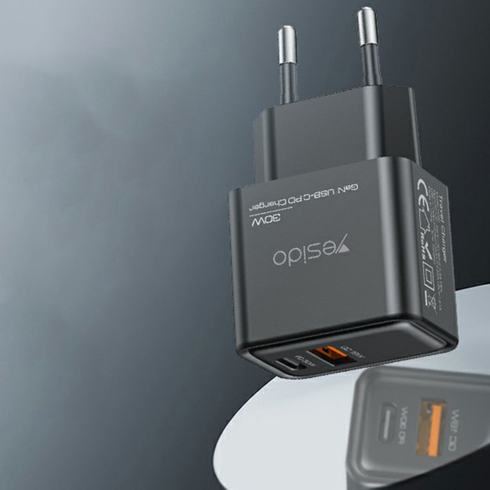 Incarcator Retea Yesido YC64, 30W, 3A, 1 x USB-A - 1 x USB-C, Negru
