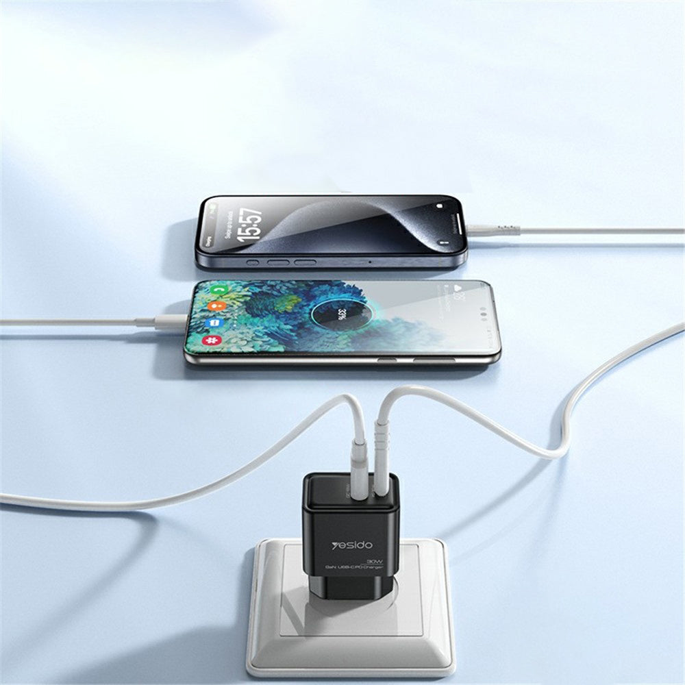 Incarcator Retea Yesido YC64, 30W, 3A, 1 x USB-A - 1 x USB-C, Negru
