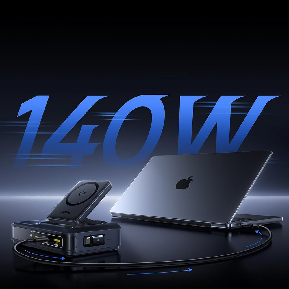 Incarcator Statie Baseus Nomos NH21 QI 5in1, 160W, 5A, 1 x USB-A - 2 x USB-C, Negru E0121700