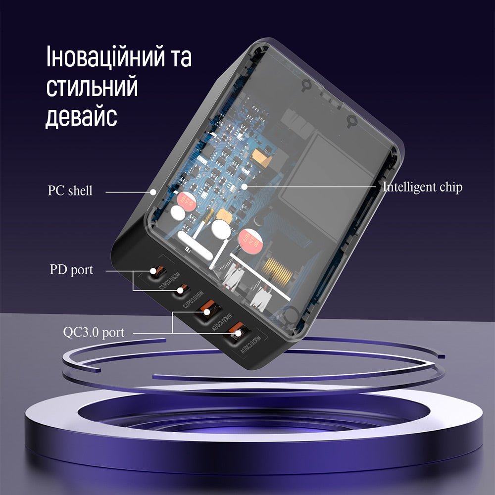 Incarcator Statie ColorWay Display, 65W, 3.25A, 2 x USB-A - 2 x USB-C, Negru