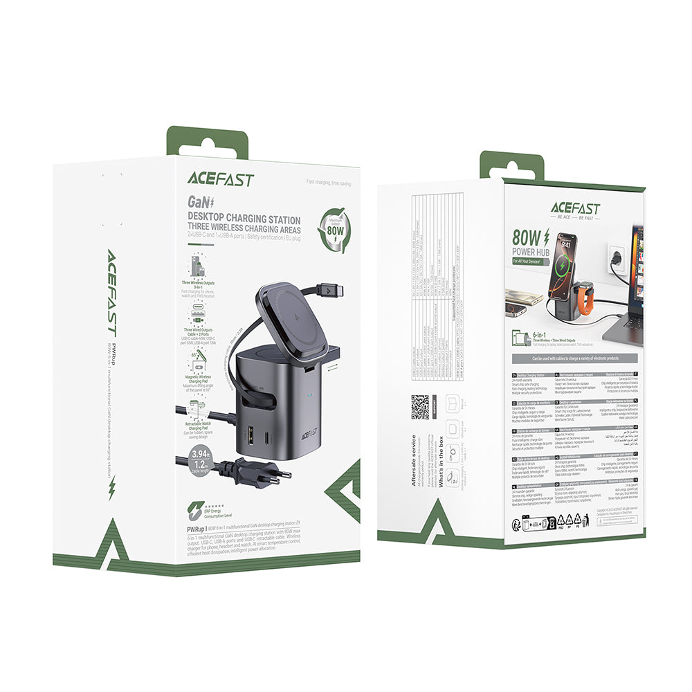 Incarcator Statie Cu Cablu USB-C Acefast Z9 QI 6in1, 80W, 1 x USB-C - 1 x USB-A, Negru