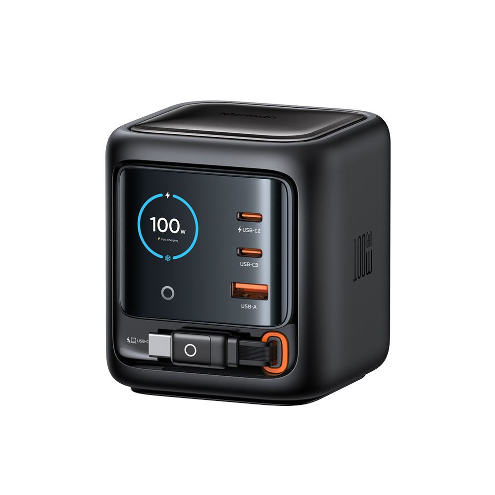 Incarcator Statie Cu Cablu USB-C Mcdodo FreeGo CH-1391 Display, 100W, 5A, 1 x USB-A - 2 x USB-C, Negru