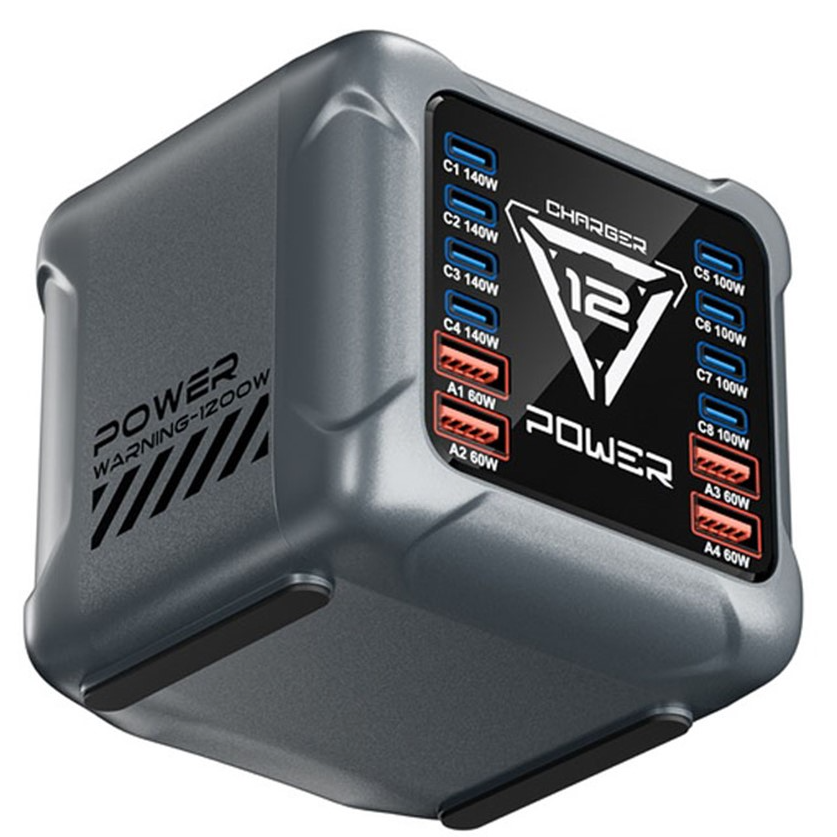Incarcator Statie OEM BK-127D, 280W, 5A, 4 x USB-A - 8 x USB-C, Gri