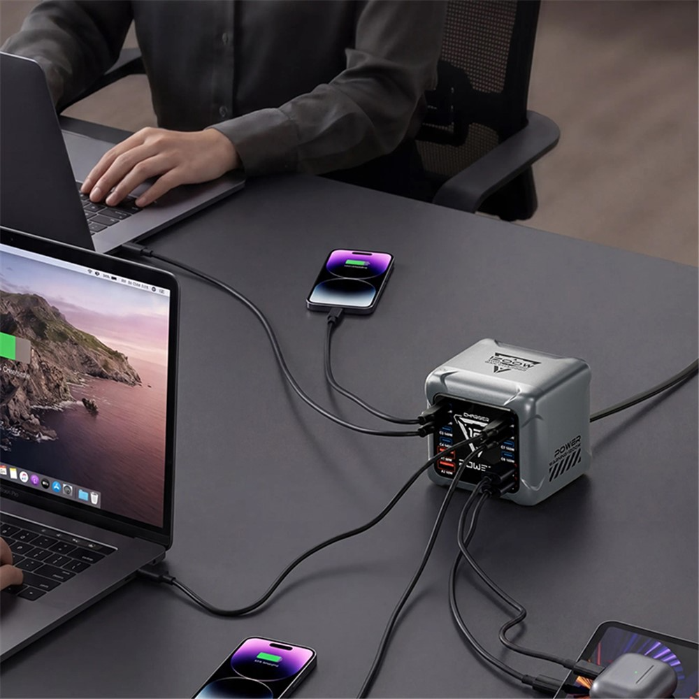 Incarcator Statie OEM BK-127D, 280W, 5A, 4 x USB-A - 8 x USB-C, Gri