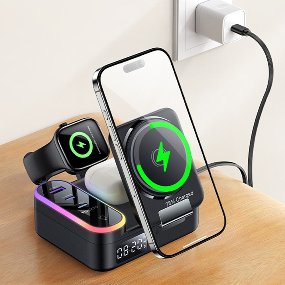 Incarcator Statie Yesido DS38 Display QI 3in1, 65W, 3A, 1 x USB-A - 2 x USB-C, Negru