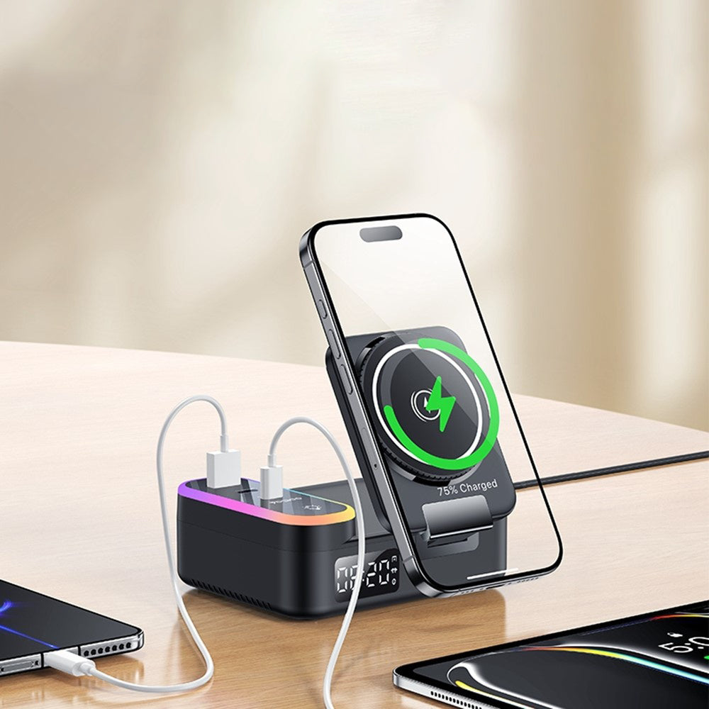 Incarcator Statie Yesido DS38 Display QI 3in1, 65W, 3A, 1 x USB-A - 2 x USB-C, Negru