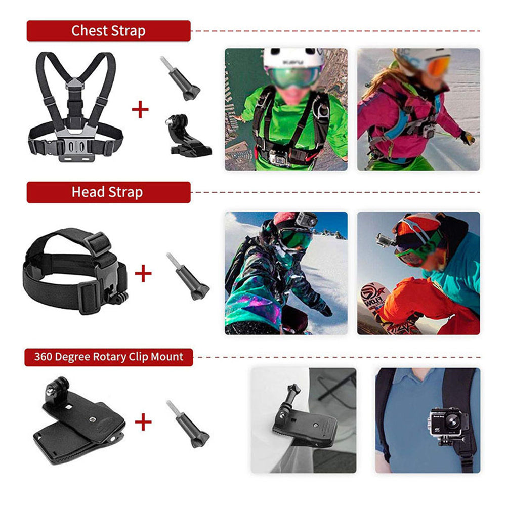 Kit Accesorii Camera Sport Techsuit SA15 pentru GoPro / SJCAM Series, 15in1, Negru