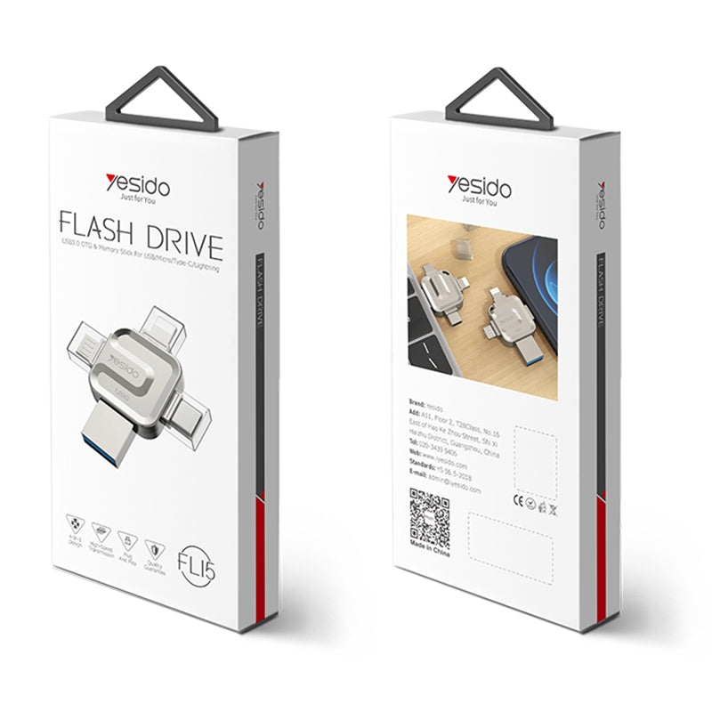 Memorie Externa USB-A 3.0 / Lightning / USB-C / microUSB Yesido FL15, 128Gb