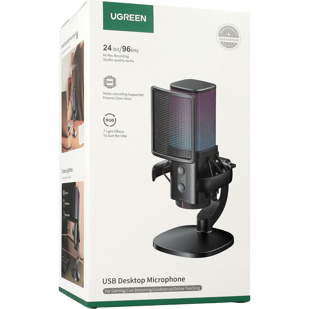 Microfon Cardioid UGREEN CM581 (65629), RGB, USB-C, 1.5m, Negru