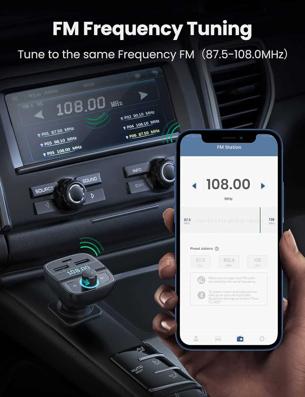 Modulator FM Bluetooth UGREEN CD229, 2 x USB-A - 1 x USB-C - 1 x microSD