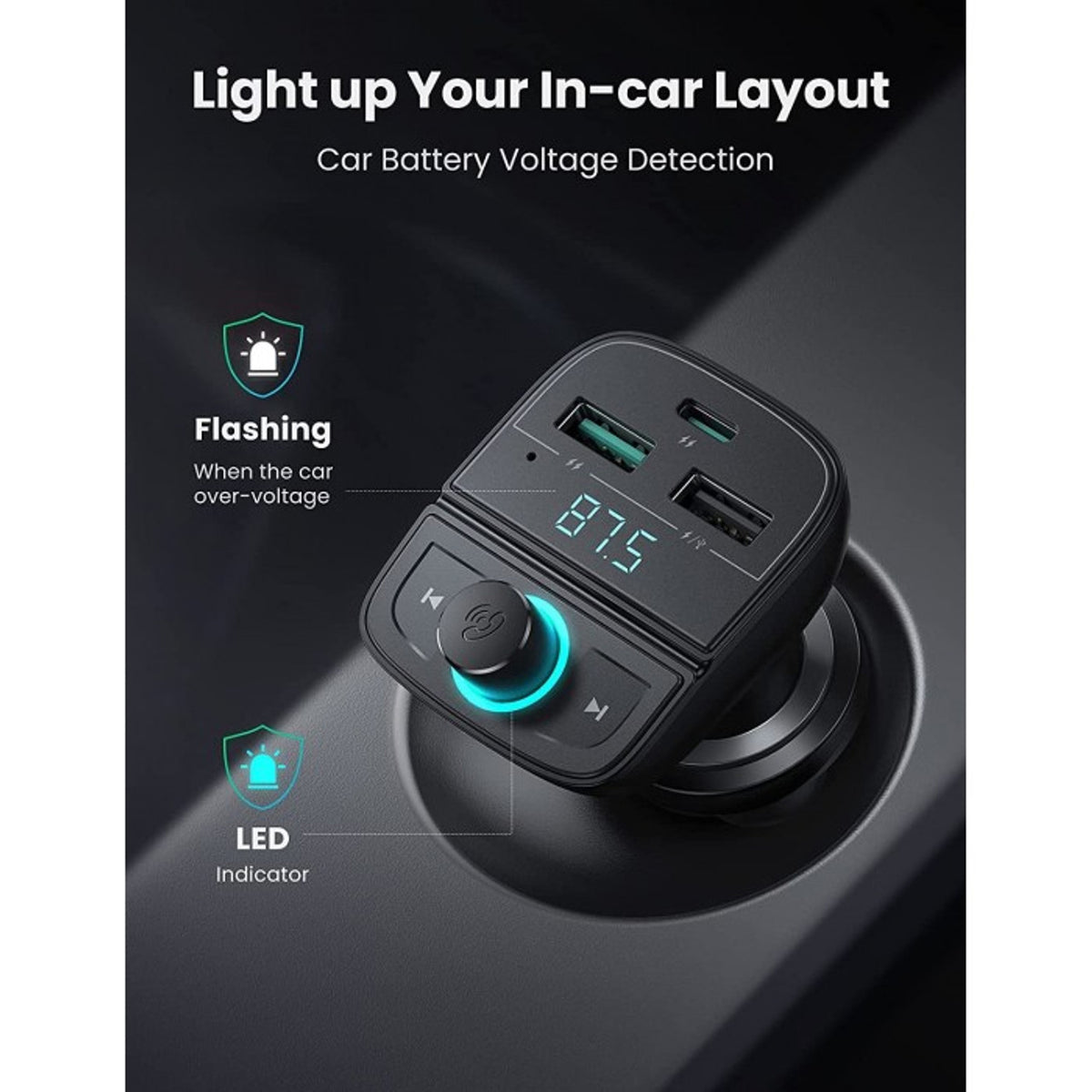 Modulator FM Bluetooth UGREEN CD229, 2 x USB-A - 1 x USB-C - 1 x microSD