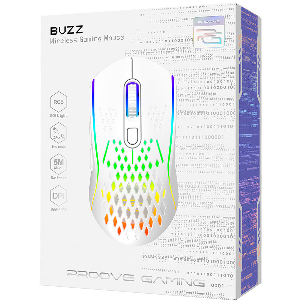 Mouse Gaming Wireless Proove Buzz, RGB, 800DPI - 4800DPI, Alb WMBU00022402