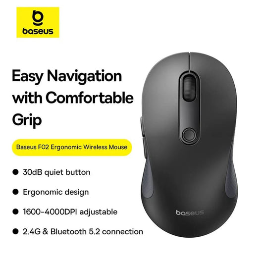 Mouse Wireless Baseus F02, 4000DPI, BT / Wi-Fi, Negru B01055505111-01
