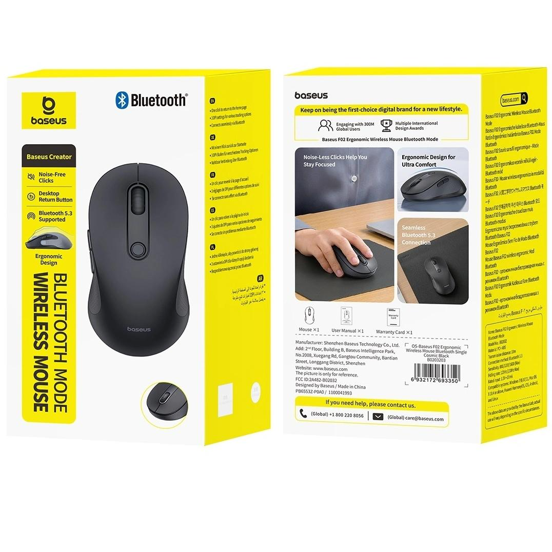 Mouse Wireless Baseus F02, 1600DPI, BT, Negru B0203203