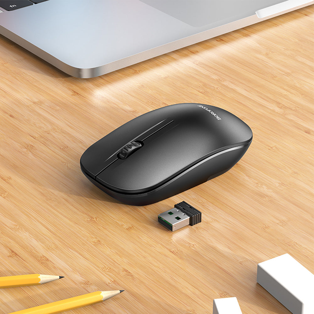 Mouse Wireless Borofone BG14 Planet, 1000DPI, BT / Wi-Fi, Negru