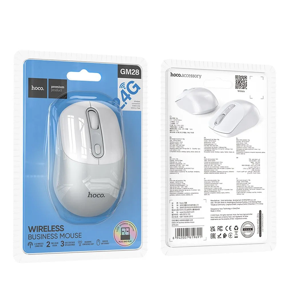 Mouse Wireless HOCO GM28, 1600DPI, Alb