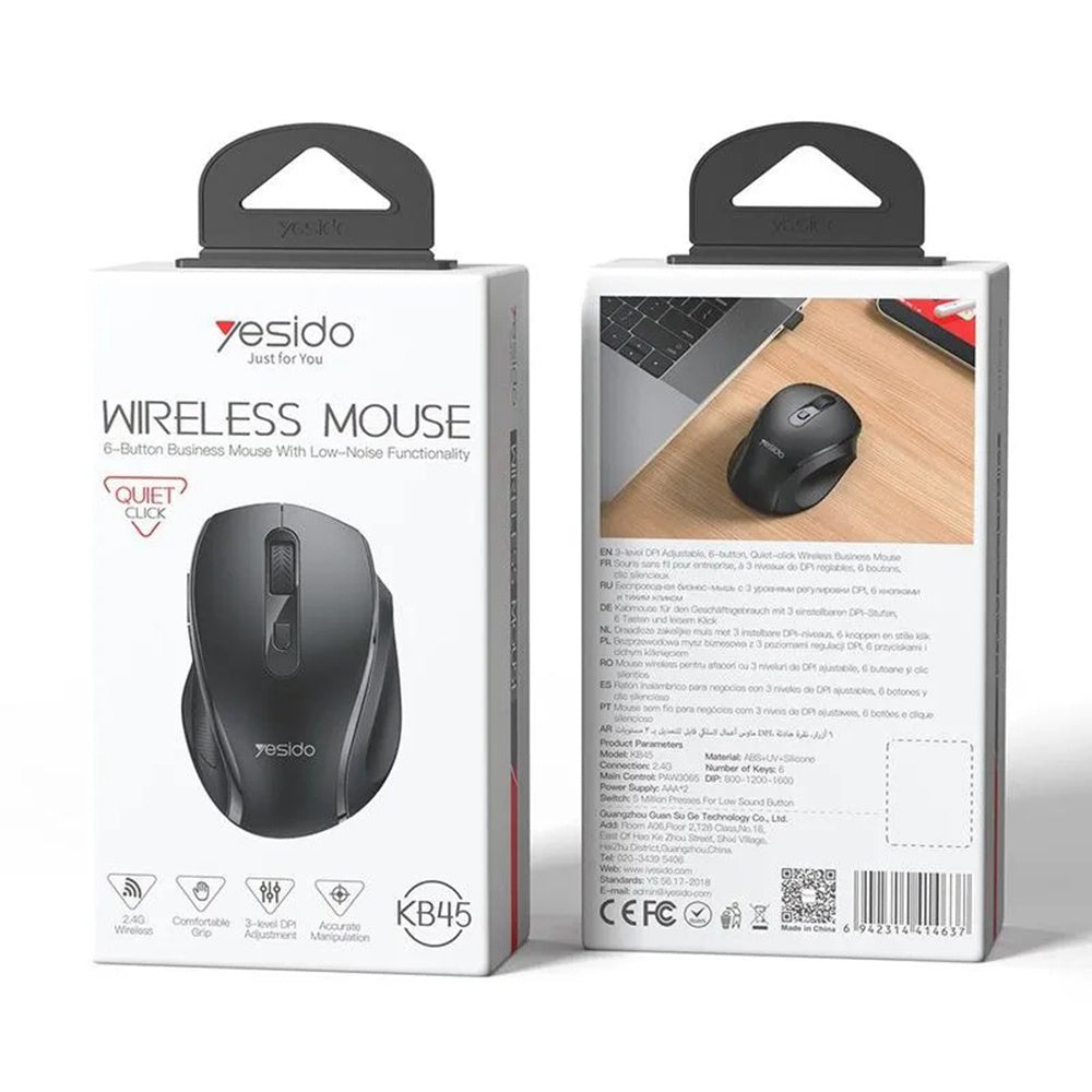 Mouse Wireless Yesido KB45, 800DPI - 1600DPI, Negru