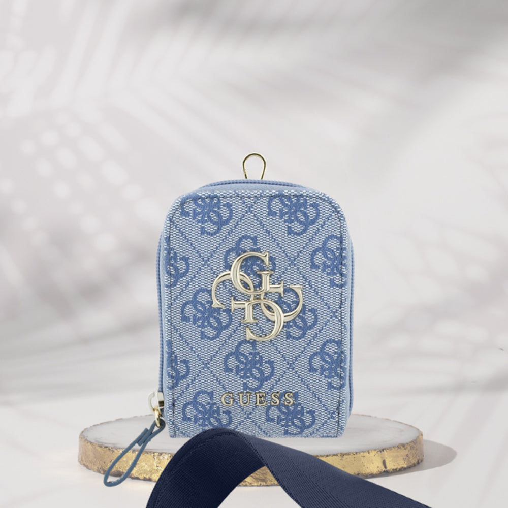 Portofel si Snur Telefon Guess 4G Metal Logo, Albastru