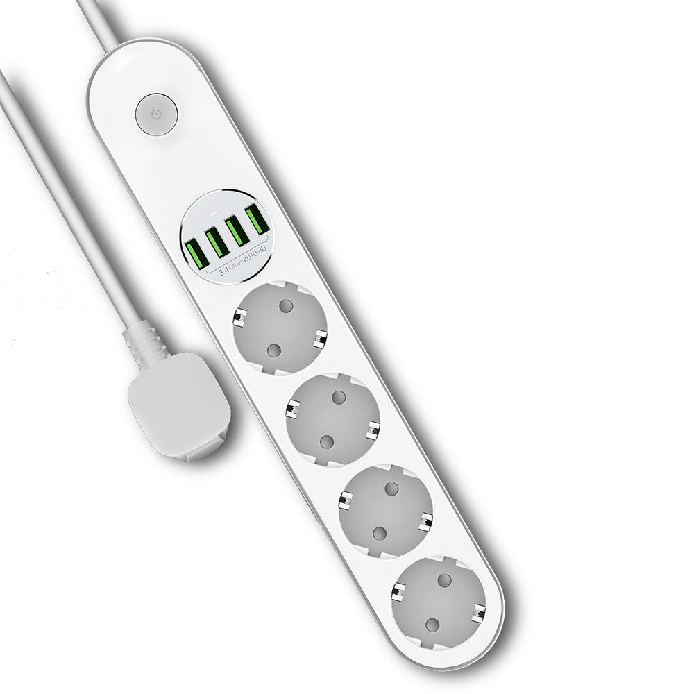 Prelungitor ColorWay, 4 x Schuko - 4 x USB-A, Alb