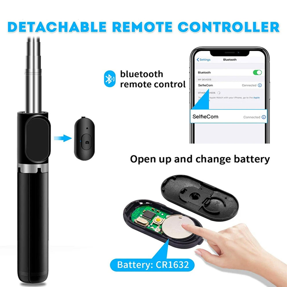 Selfie Stick Bluetooth Techsuit Q02, Universal, Negru