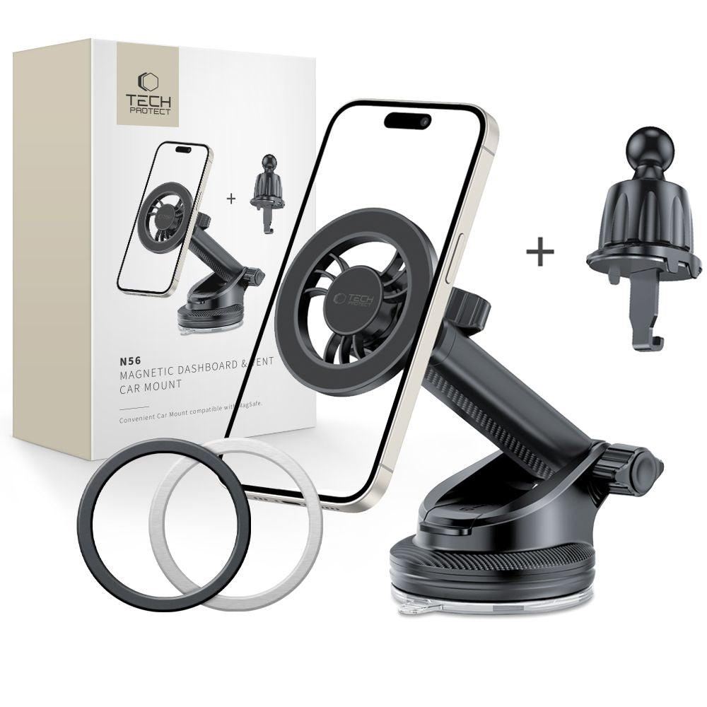 Suport Auto Magnetic Tech-Protect N56 2in1, Universal, Negru