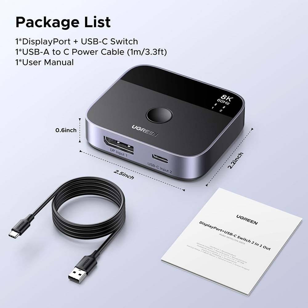 Switch Video DisplayPort / USB-C UGREEN 65878, Negru