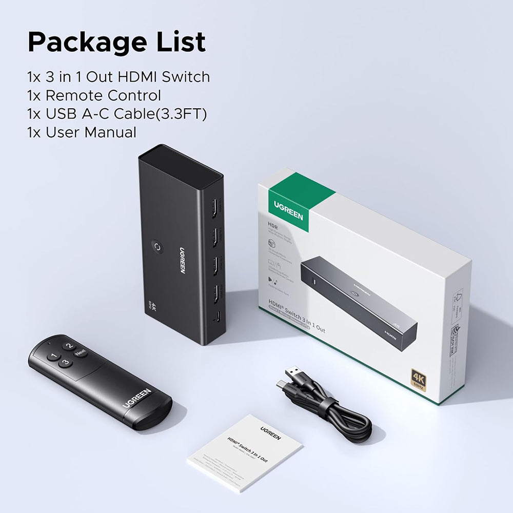 Switch Video HDMI UGREEN AW504 (55857), Negru